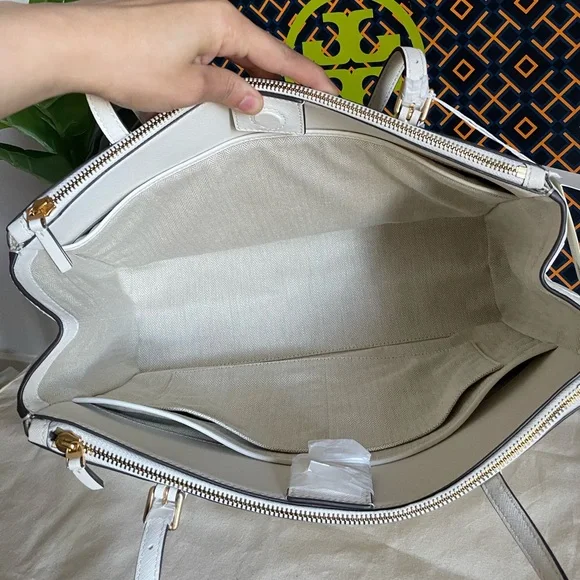 New , tory burch Emerson large double sip tote shoulder bag 134837 ivory - Picture 11 of 17